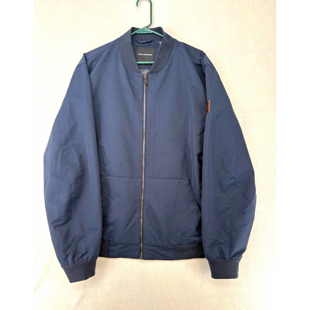 Lucky Brand Blue Bomber Jacket Full Zip Lined Band Collar Men's Size XL